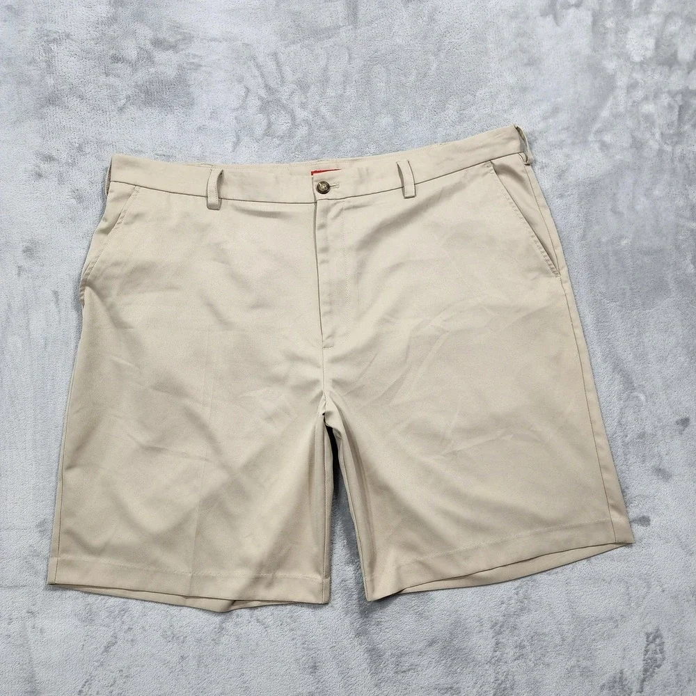 IZOD Shorts Mens 42 Beige Microfiber Chino Flat Front 10 Inseam Casual Summer